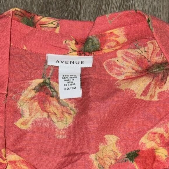 Avenue Womens Floral Print Short Sleeve Blouse Size 30/32 Linen & Rayon Pink - Picture 3 of 8